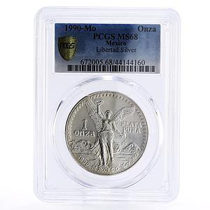 Mexico 1 onza Libertad Angel of Independence MS68 PCGS silver coin 1990