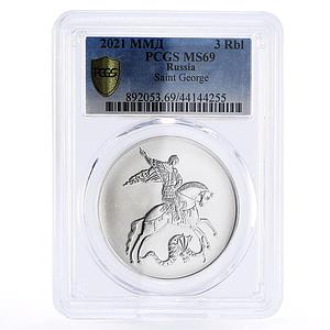 Russia 3 rubles Saint George the Victorius MS69 PCGS silver coin 2021