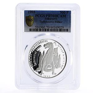 Sahrawi 500 pesetas Prehistoric Animals Tyrannosaurus PR70 PCGS silver coin 1993