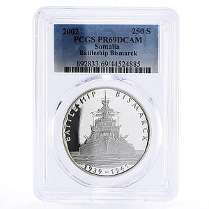 Somalia 250 shillings Legendary Battleship Bismarck PR69 PCGS silver coin 2002