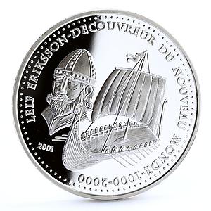 Benin 1000 francs Leif Ericson New World Explorer Ship proof silver coin 2001