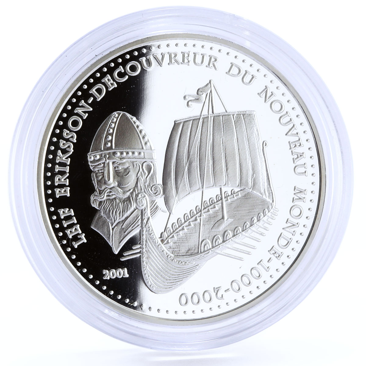 Benin 1000 francs Leif Ericson New World Explorer Ship proof silver coin 2001