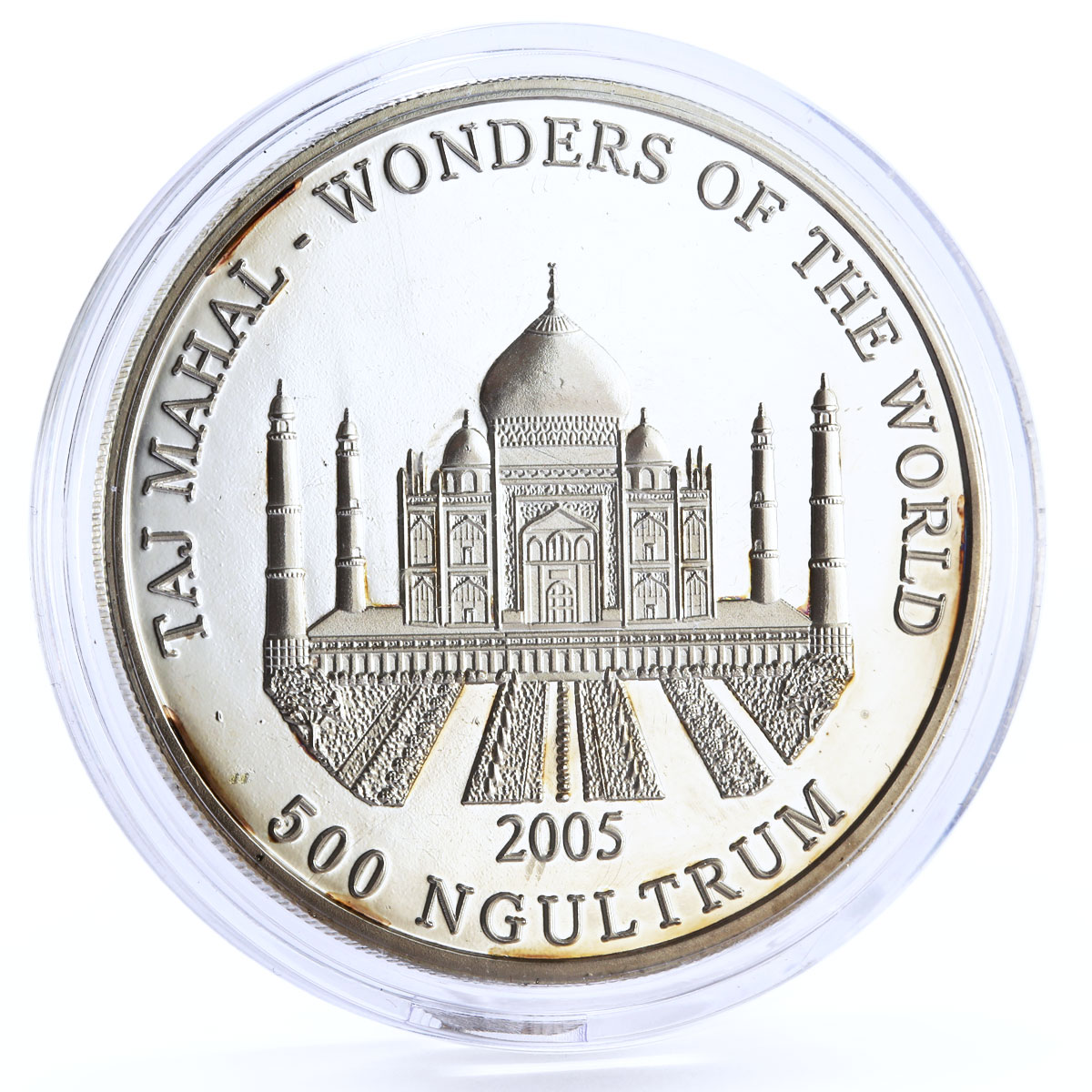 Bhutan 500 ngultrum Wonders of World Taj Mahal silver coin 2005