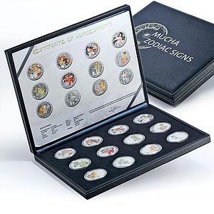 Cameroon set of 12 coins Zodiac Signs by Alphonse Mucha colored coins 2020