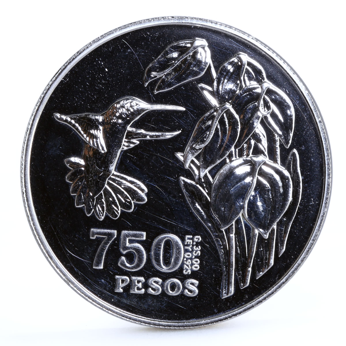 Colombia 750 pesos Endangered Wildlife Colibri Bird Fauna proof silver coin 1978