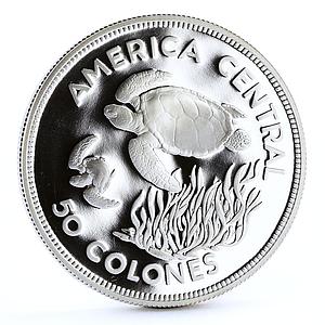 Costa Rica 50 colones Conservation of Nature Green Turtle proof silver coin 1974