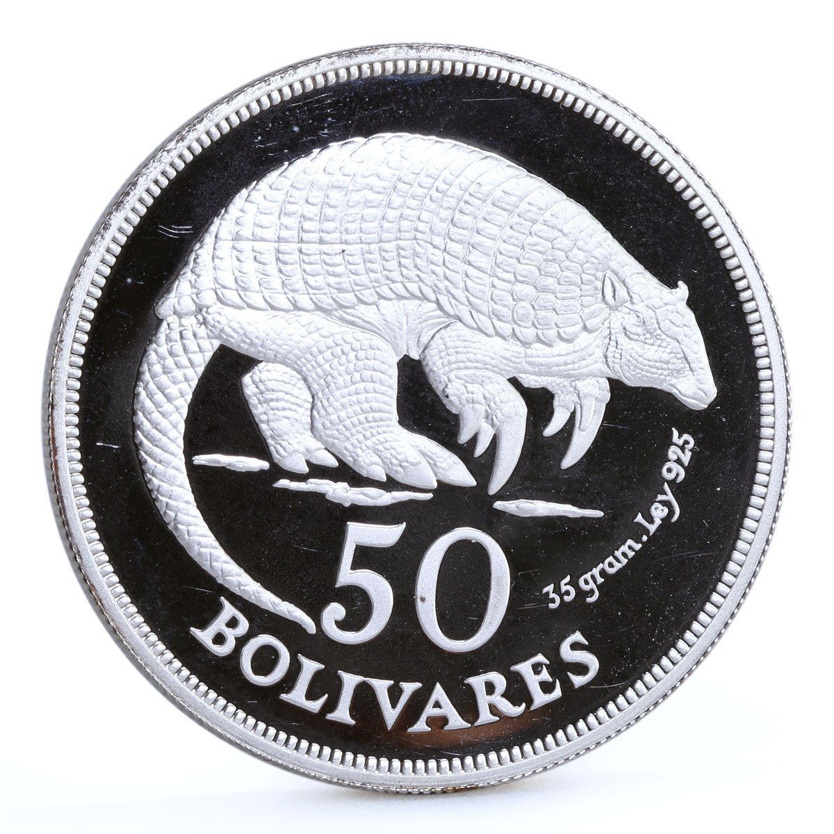 Venezuela 50 bolivares Endangered Wildlife Giant Armadillo silver coin 1975