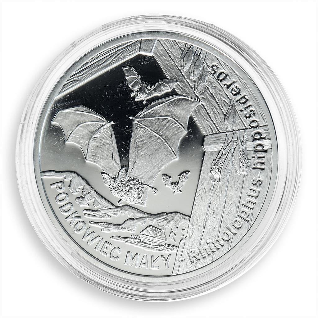 Poland 20 PLN Animals of the World - Lesser Horseshoe Bat wildlife silver 2010