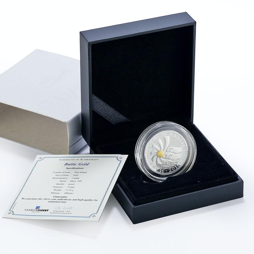 Niue 1 dollar Baltic Gold Treasures Emblem of Sun proof silver coin 2016