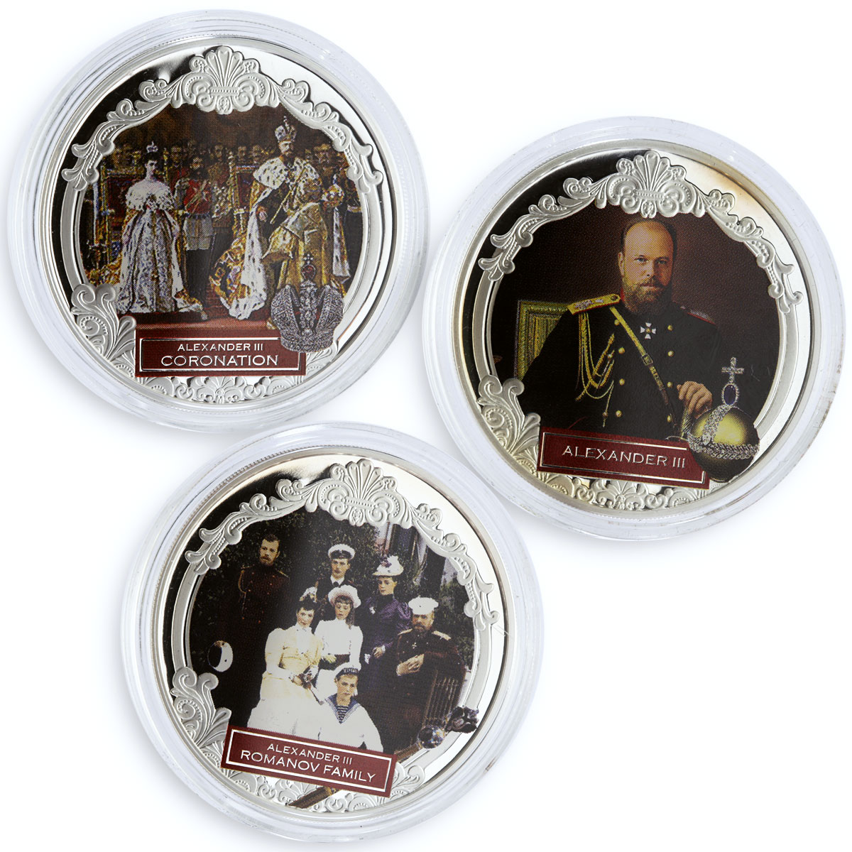 Fiji set of 3 coins Romanov Dynasty Alexander III proof colored silver 2012