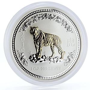 Australia 1 dollar Lunar Calendar I Year of the Tiger gilded silver coin 2010