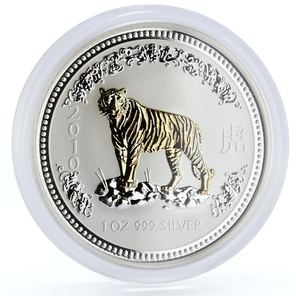 Australia 1 dollar Lunar Calendar I Year of the Tiger gilded silver coin 2010