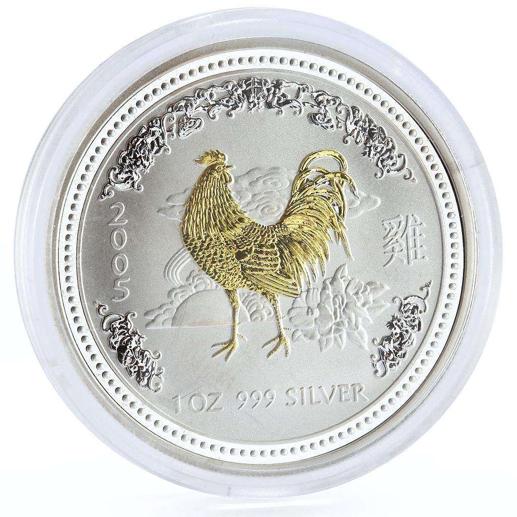 Australia 1 dollar Lunar Calendar I Year of Rooster gilded silver coin 2005