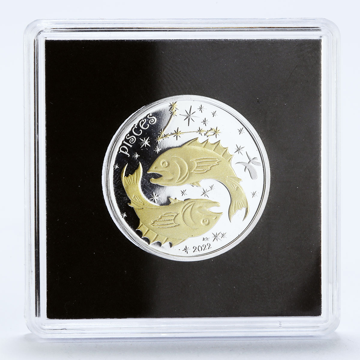 Benin 500 francs Zodiac Signs series Pisces proof gilded silver coin 2022