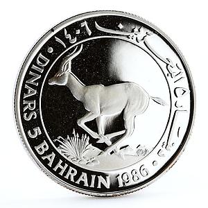 Bahrain 5 dinars World Wildlife Fund series Gazelle silver coin 1986