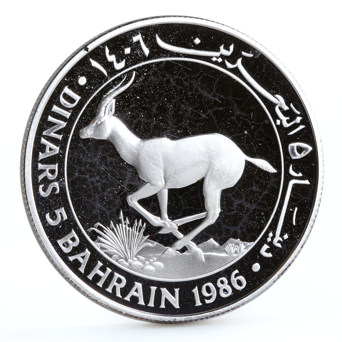 Bahrain 5 dinars World Wildlife Fund series Gazelle silver coin 1986