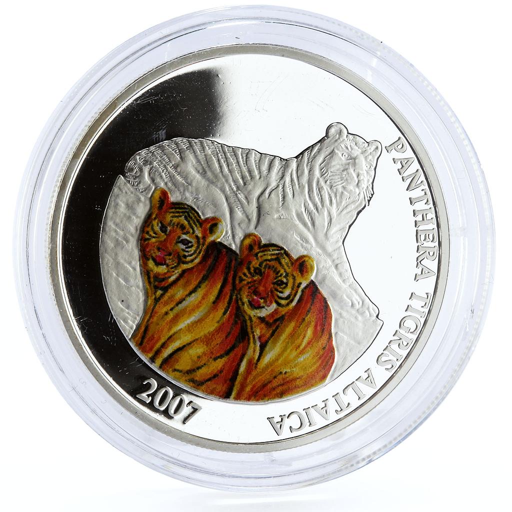 Mongolia 500 togrog Panthera Tigris Altaica Amur Tiger colored silver coin 2007