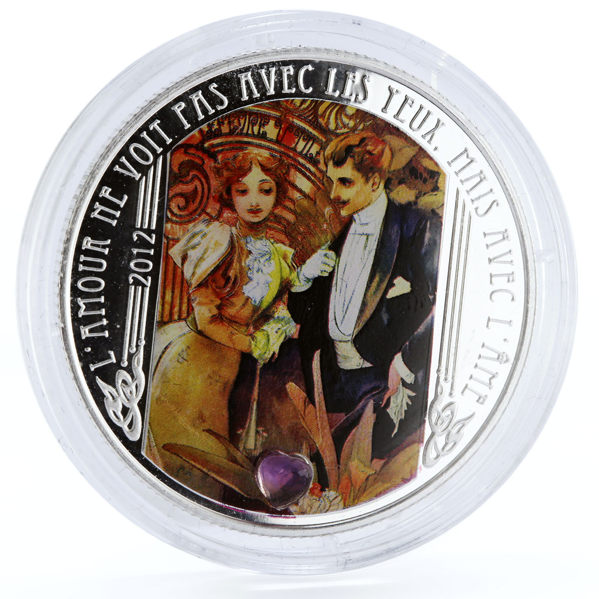 Niger 1000 francs Alfonso Mucha The Flirt Art colored silver coin 2012