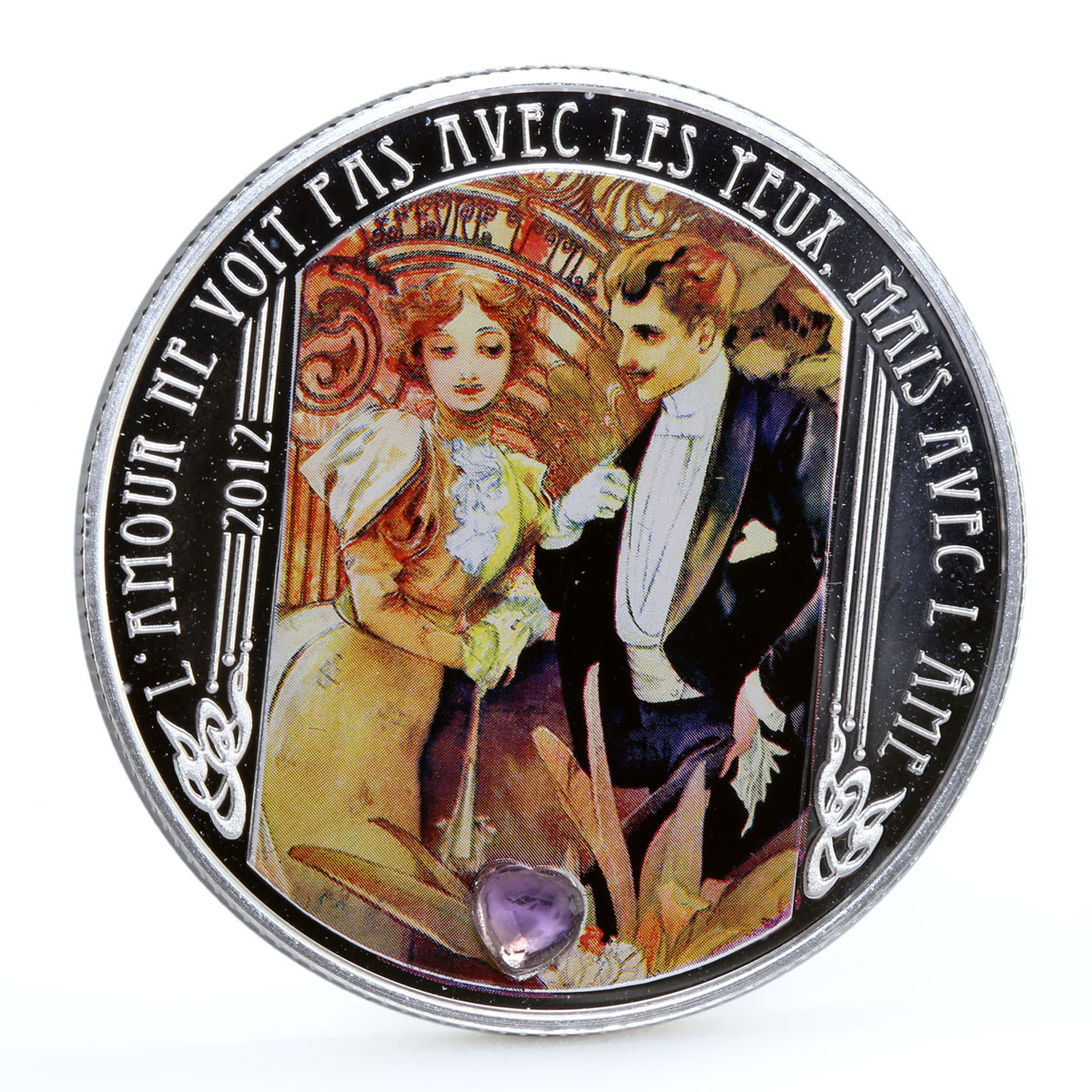 Niger 1000 francs Alfonso Mucha The Flirt Art colored silver coin 2012