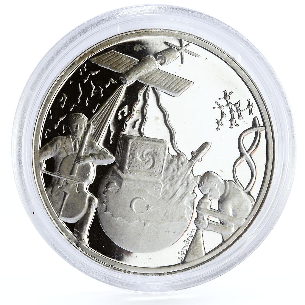 Turkey 3000000 lira National Science Artists Musicians Space silver coin 1998