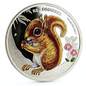 Tuvalu 50 cents Endangered Wildlife Red Squirrel Fauna colored silver coin 2013