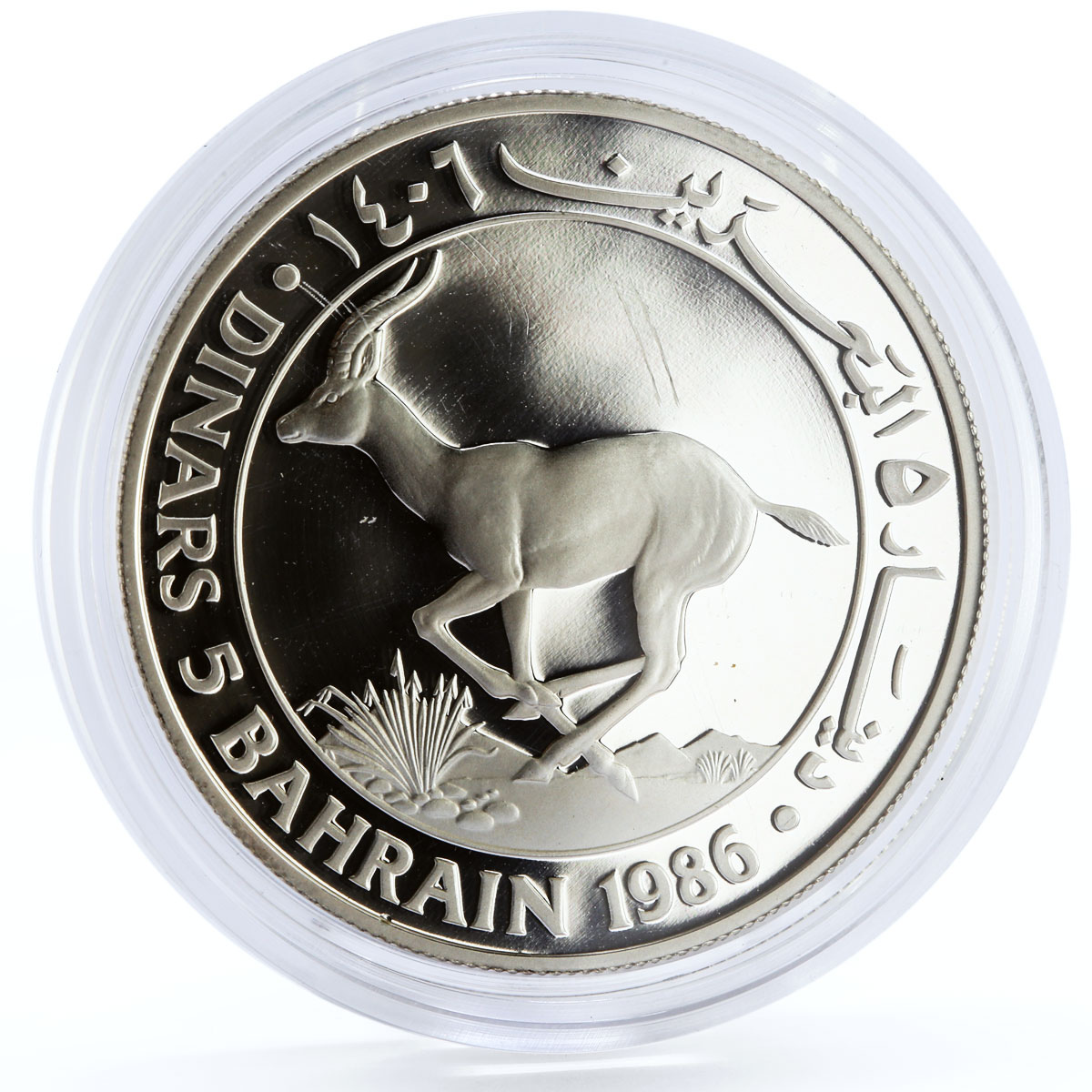 Bahrain 5 dinars World Wildlife Fund series Gazelle silver coin 1986