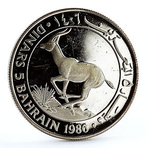 Bahrain 5 dinars World Wildlife Fund series Gazelle silver coin 1986