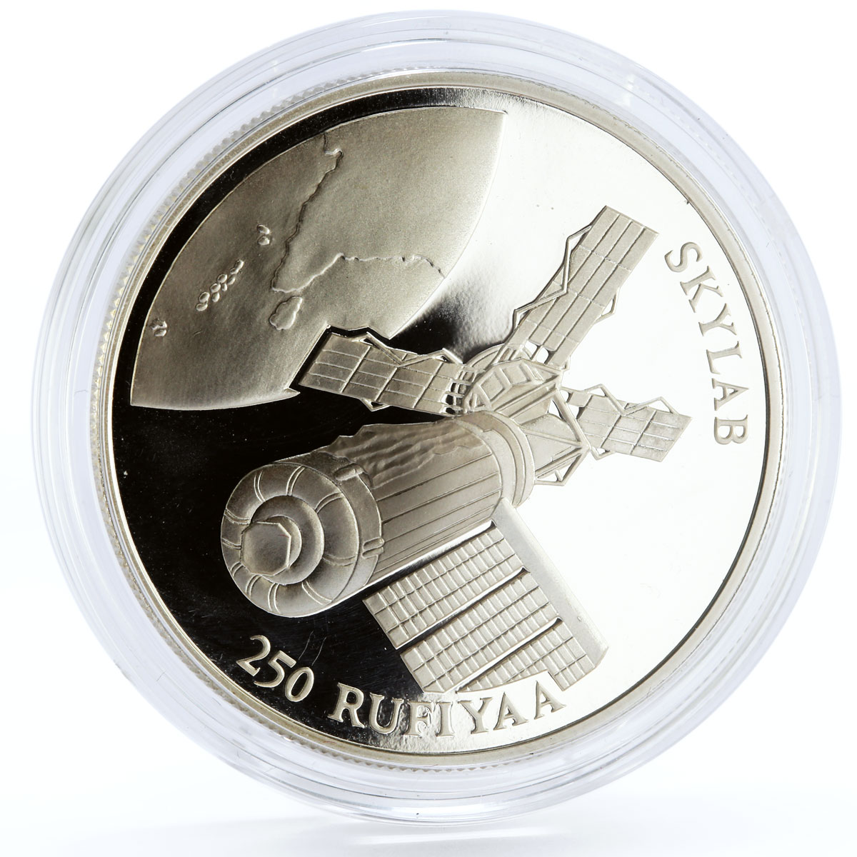 Maldives 250 rufiyaa Skylab Space Orbital Station silver coin 1993