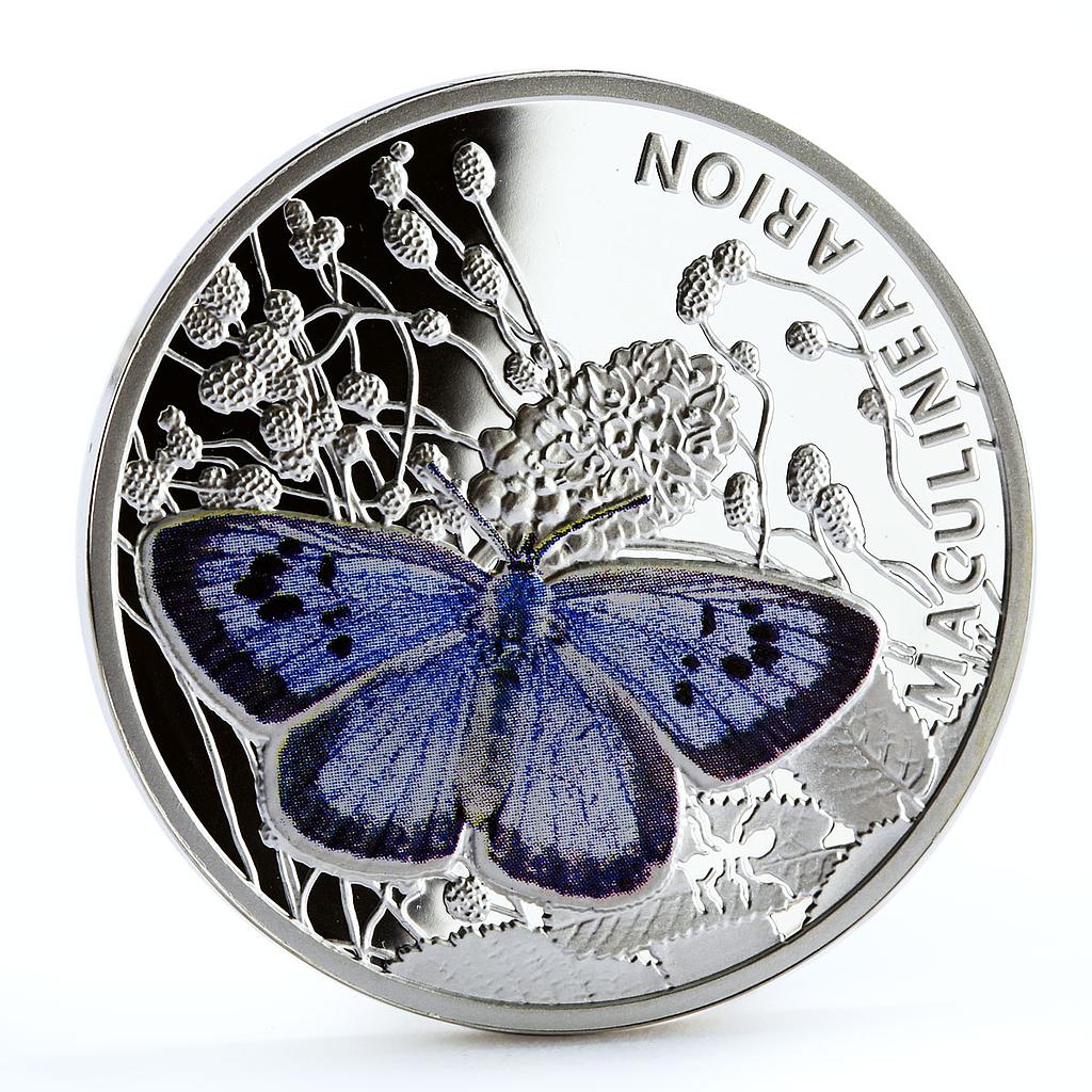 Niue 1 dollar Maculinea Arion Blue Butterfly Fauna colored silver coin 2011