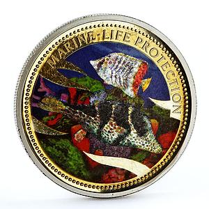 Palau 5 dollars Marine Life Protection series Two Hologram Fish silver coin 2002