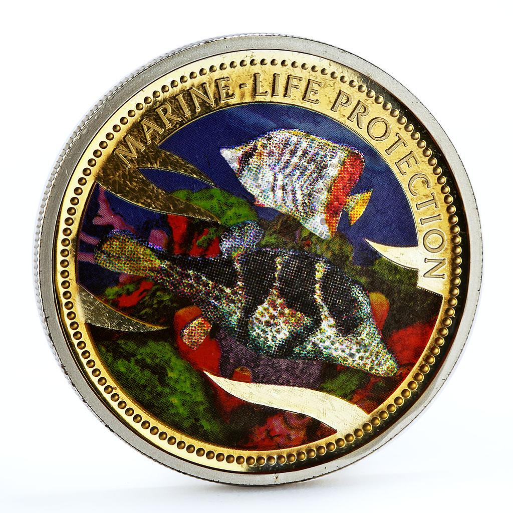 Palau 5 dollars Marine Life Protection series Two Hologram Fish silver coin 2002