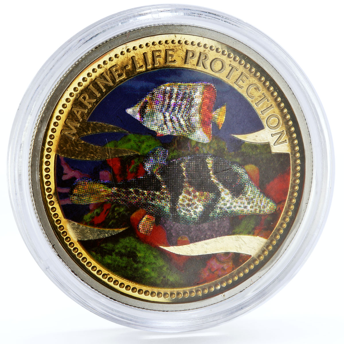 Palau 5 dollars Marine Life Protection series Two Hologram Fish silver coin 2002