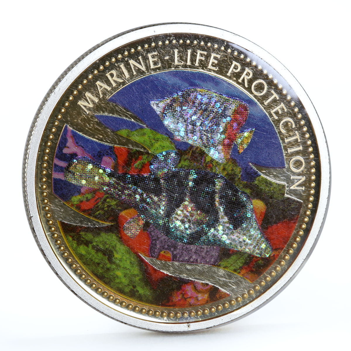 Palau 5 dollars Marine Life Protection series Two Hologram Fish silver coin 2002