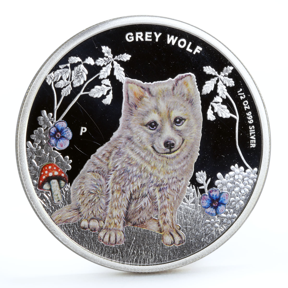 Tuvalu 50 cents Endangered Wildlife Grey Wolf Fauna colored silver coin 2013