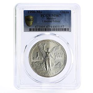 Mexico 1 onza Libertad Angel of Independence MS67 PCGS silver coin 1990