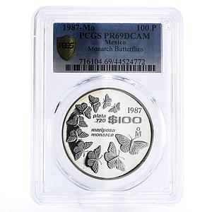 Mexico 100 pesos World Wildlife Monarch Butterfly PR69 PCGS silver coin 1987