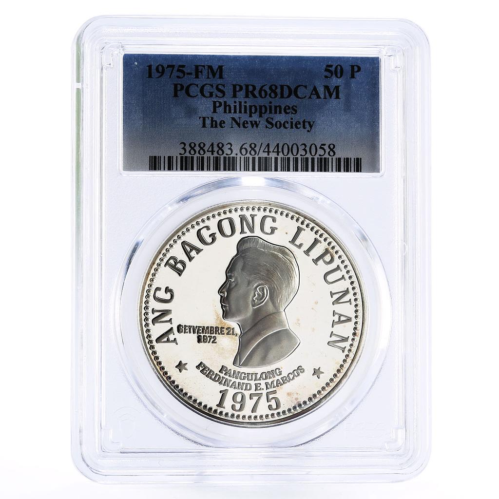 Philippines 50 pisos Ferdinand E. Marcos PR68 PCGS silver coin 1975