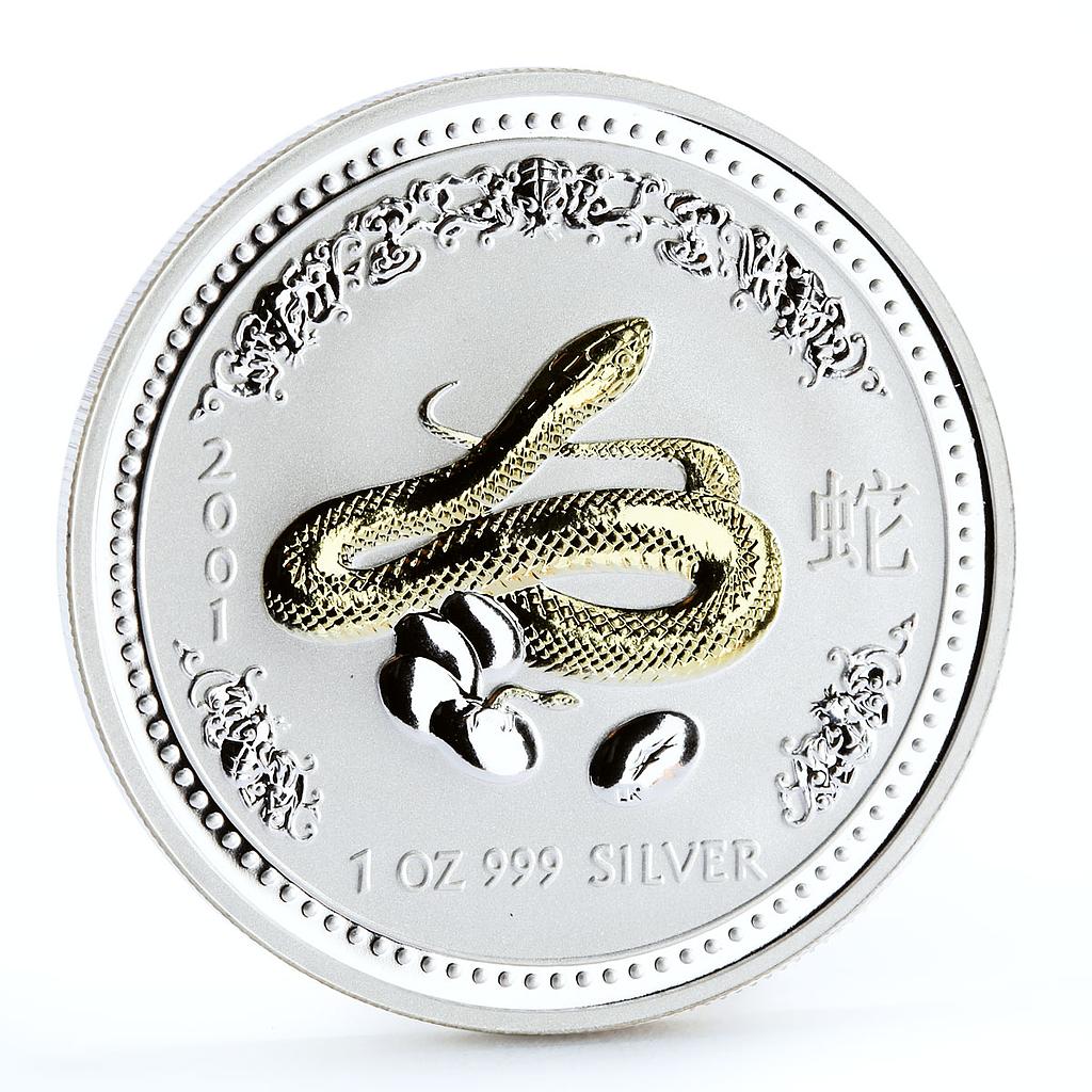 Australia 1 dollar Lunar Calendar I Year of Snake gilded silver coin 2001
