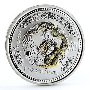 Australia 1 dollar Lunar Calendar I Year of the Dragon gilded silver coin 2000