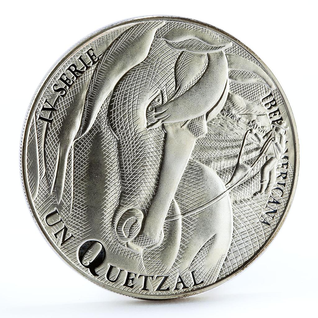 Guatemala 1 quetzal ibero American series IV Man and His Horse silver coin 2000