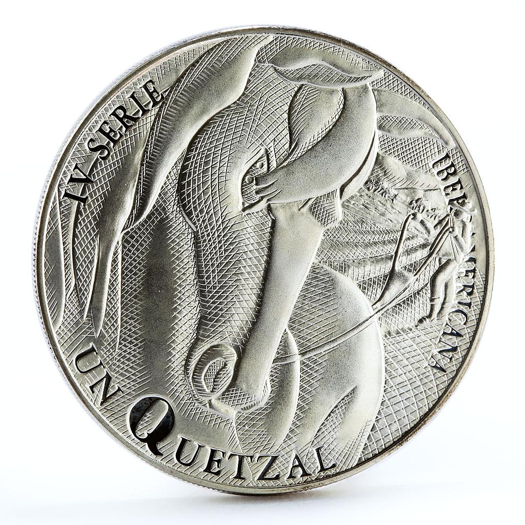 Guatemala 1 quetzal ibero American series IV Man and His Horse silver coin 2000
