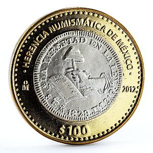 Mexico 100 pesos Numismatic Heritage 1828 8 Escudos bimetal coin 2012