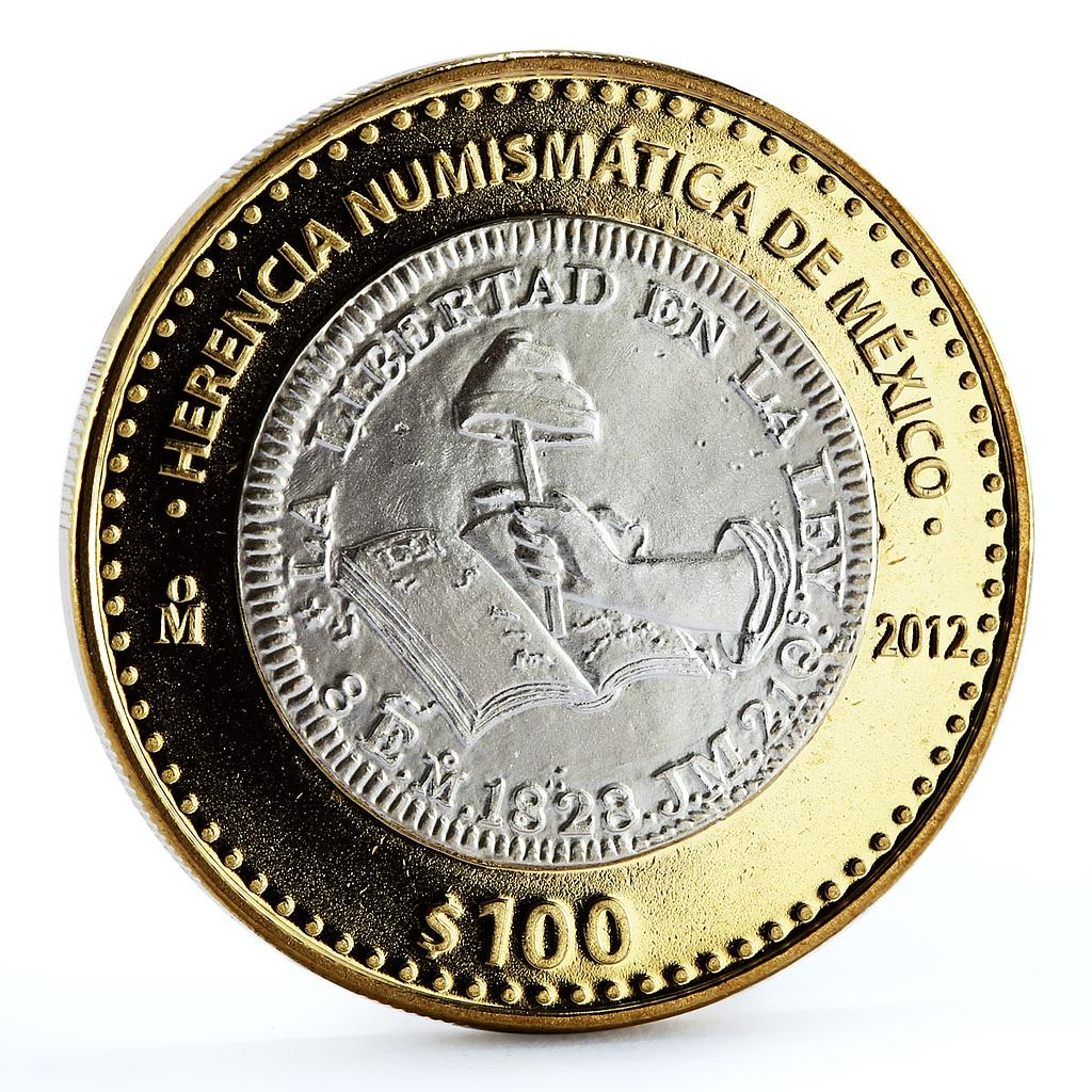 Mexico 100 pesos Numismatic Heritage 1828 8 Escudos bimetal coin 2012