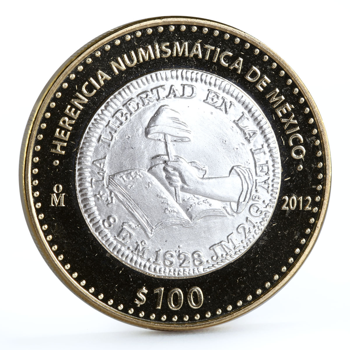 Mexico 100 pesos Numismatic Heritage 1828 8 Escudos bimetal coin 2012
