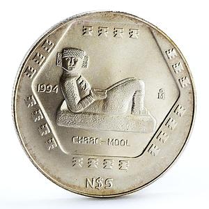 Mexico 5 pesos Precolombina series Chaac Mool silver coin 1994