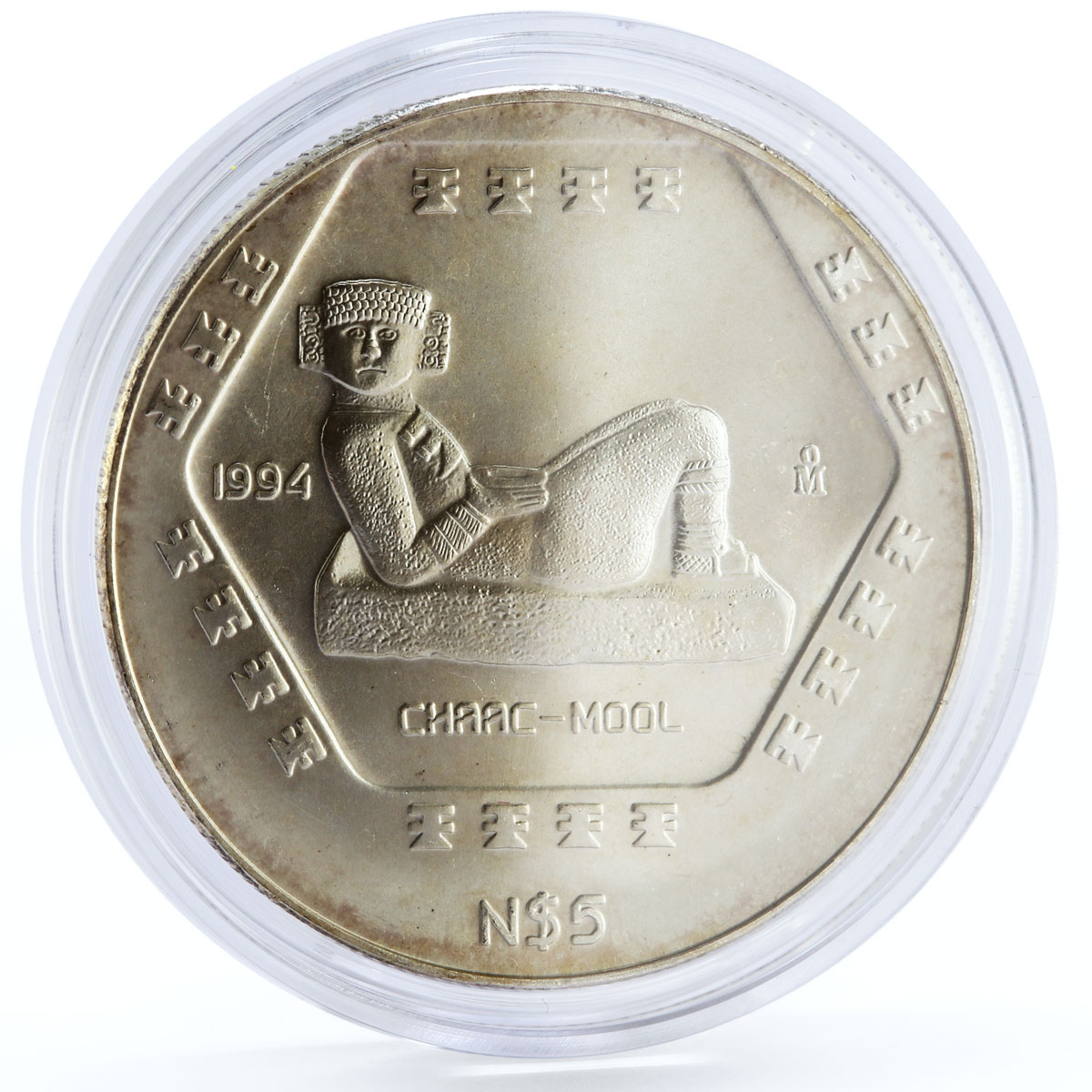 Mexico 5 pesos Precolombina series Chaac Mool silver coin 1994