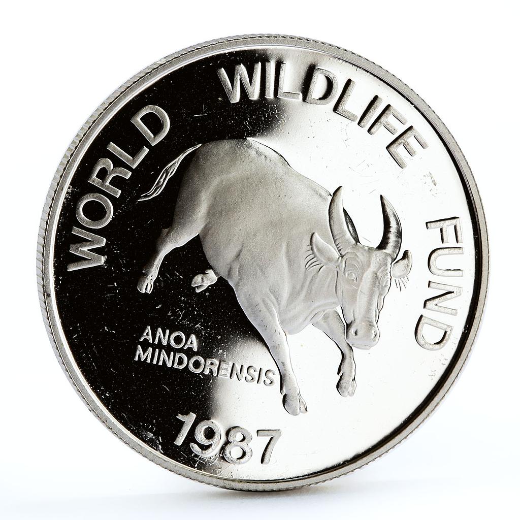 Philippines 200 piso WWF series Mindoro Buffalo proof silver coin 1987