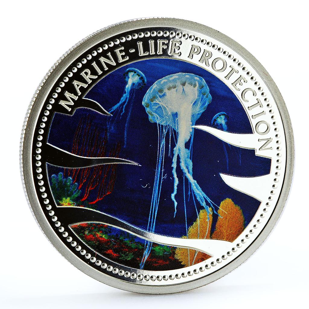 Palau 5 dollars Marine Life Protection series Sea Jellyfish silver coin 2002