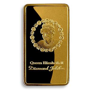 Queen Elizabeth II, Gold Plated bar, ER, 1952- 2012, Diamond Jubilee