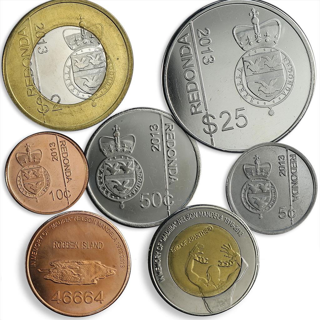 Redonda set of 7 coins Nelson Mandela 1918 - 2013 President of South Africa 2013